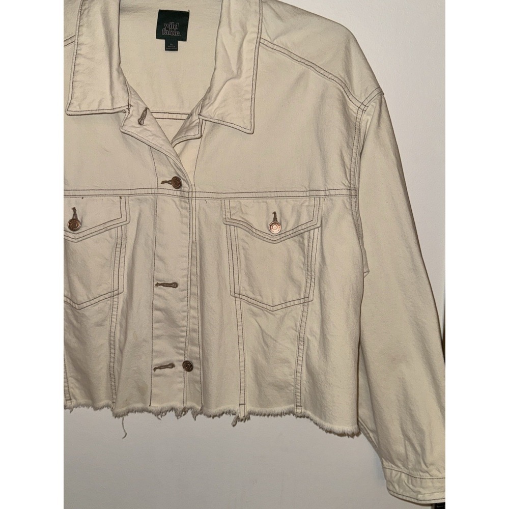Wild Fable Cream Cropped Denim Trucker Jacket XL Raw Hem NWOT - Picture 6 of 11